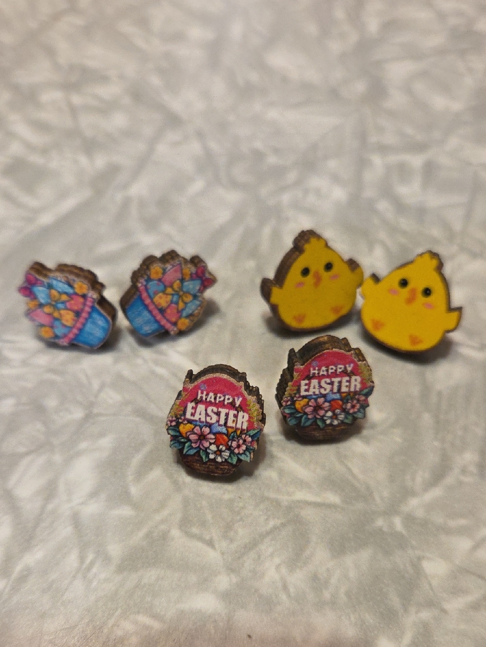 Easter Painted Wooden Stud Earrings